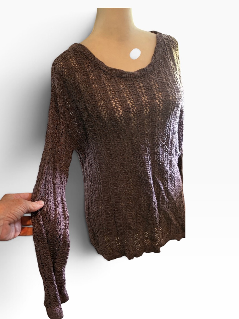 Pink Rose Plum/Brown Open-Knit Scoop Neck Sweater.